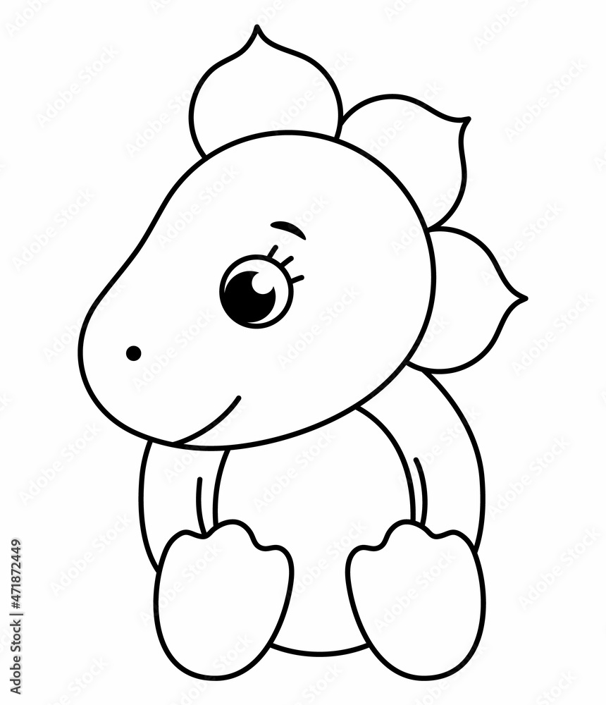 Vector cute baby dinosaur line icon isolated on white background. Funny black and white dino child character. Cute little prehistoric reptile outline illustration. Stegosaurus coloring page. Vector cute baby dinosaur line icon isolated on white background. Funny black and white dino child character. Cute little prehistoric reptile outline illustration. Stegosaurus coloring page.