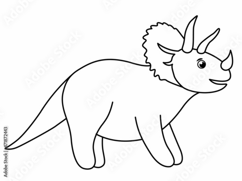 Vector cute dinosaur line icon isolated on white background. Funny outline dino character. Cute prehistoric reptile black and white illustration. Triceratops coloring page.