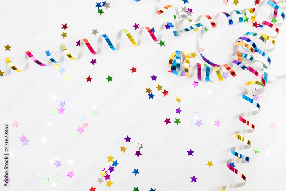 Fototapeta premium Colorful confetti on white background text place .