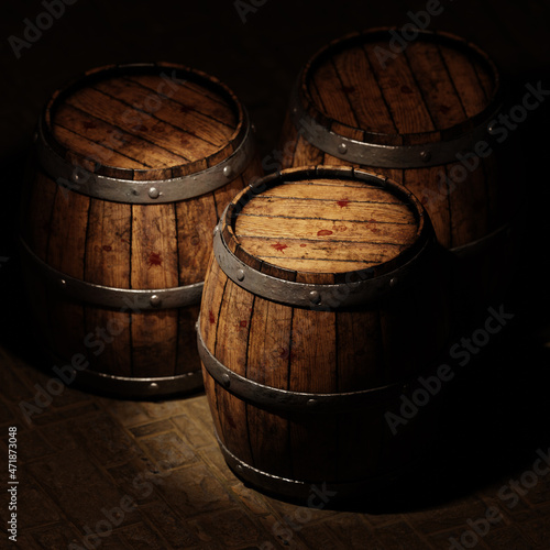 old wooden barrels