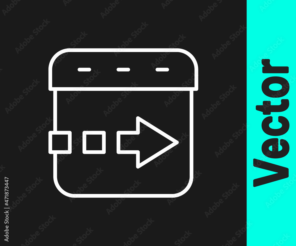 White line Time flies on the clock icon isolated on black background. Vector White line Time flies on the clock icon isolated on black background. Vector