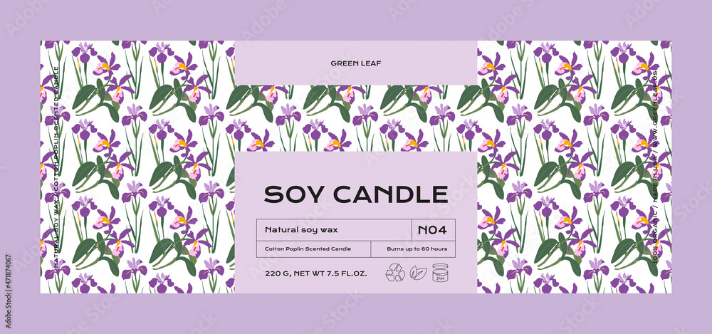 Hand drawn botanical vector cosmetics label design template for soy candle