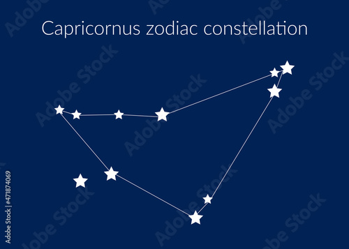 Capricornus zodiac constellation sign with stars on blue background of cosmic sky