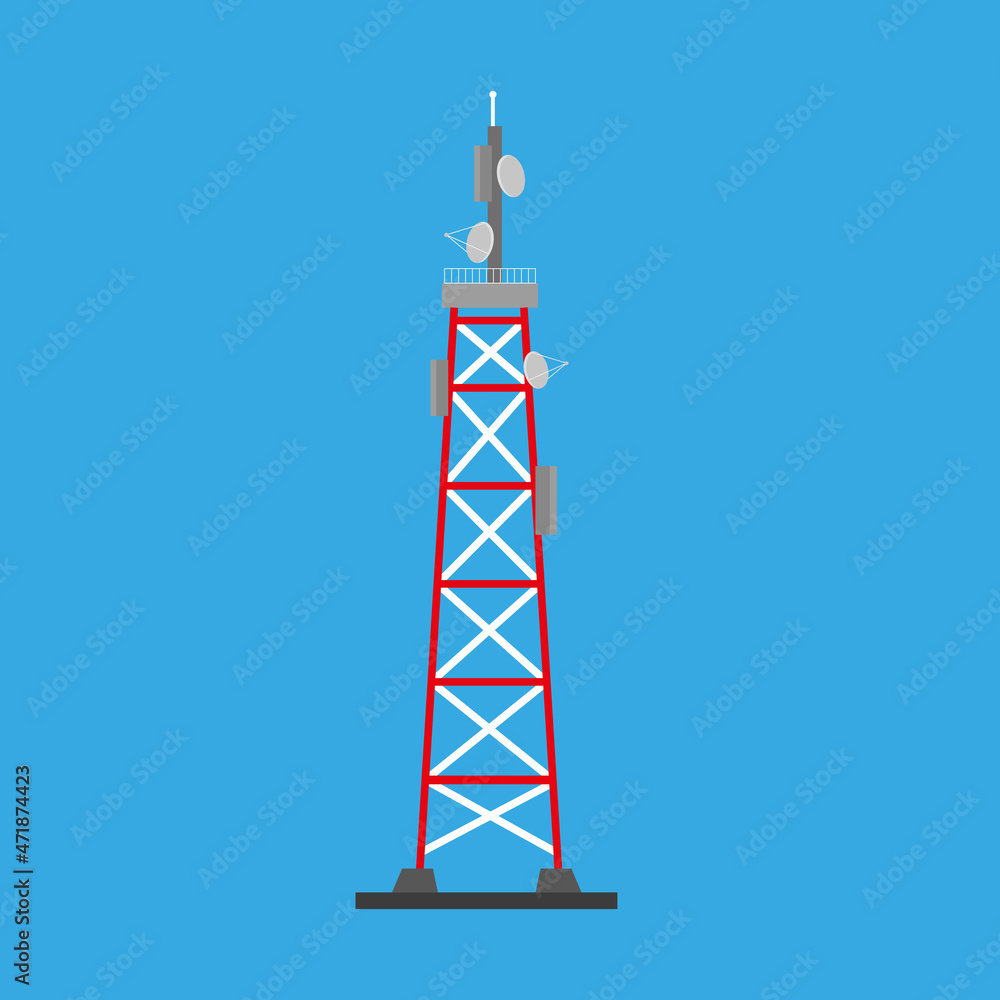 Cell tower icon on blue background Cell tower icon on blue background