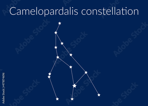 Camelopardalis zodiac constellation sign with stars on blue background of cosmic sky