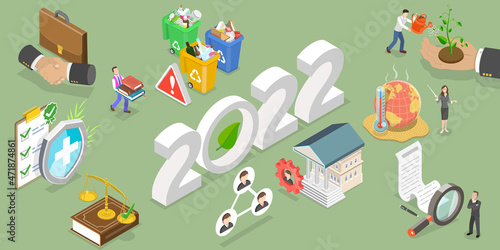 3D Isometric Flat Vector Conceptual Illustration of New Year And ESG Trends, Environmental, Social and Corporate Governance