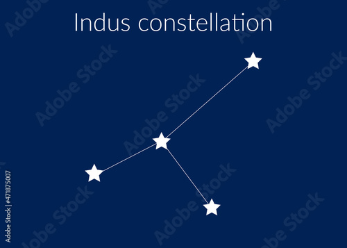 Indus zodiac constellation sign with stars on blue background of cosmic sky