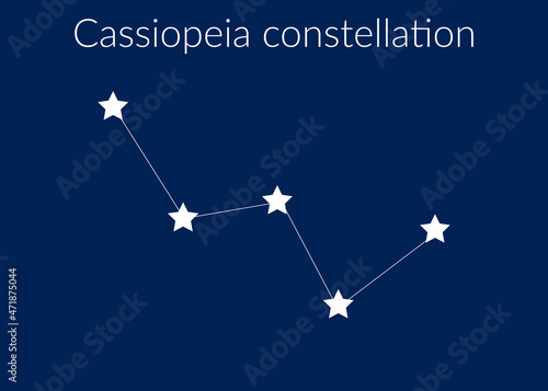 Cassiopeia zodiac constellation sign with stars on blue background of cosmic sky photo