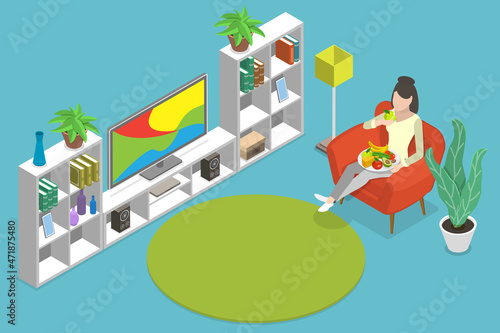 3D Isometric Flat Vector Conceptual Illustration of Healthy Snacks, Good Snacking Habits at Home
