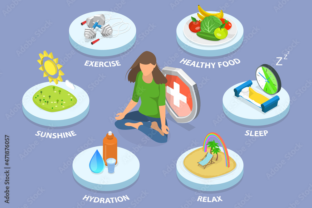 3D Isometric Flat Vector Conceptual Illustration of Immune Boosting, Good Habits for Strengthening Immunity 3D Isometric Flat Vector Conceptual Illustration of Immune Boosting, Good Habits for Strengthening Immunity