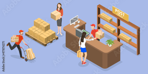 3D Isometric Flat Vector Conceptual Illustration of Post Office, Mail and Parcel Delivery Service