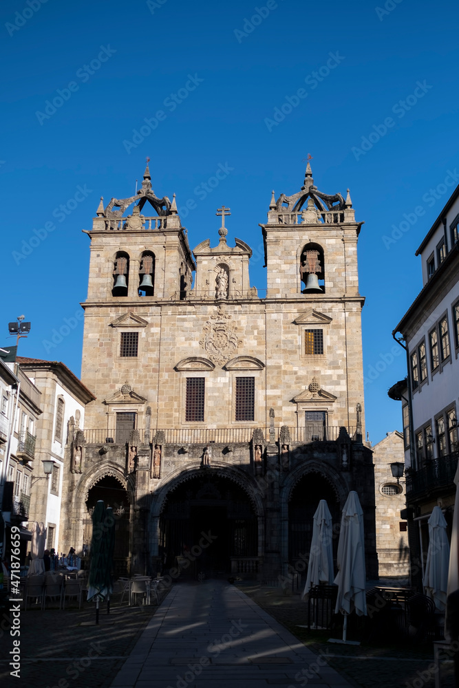 View of the Cathedral of Braga in the city of Braga, Portugal.
