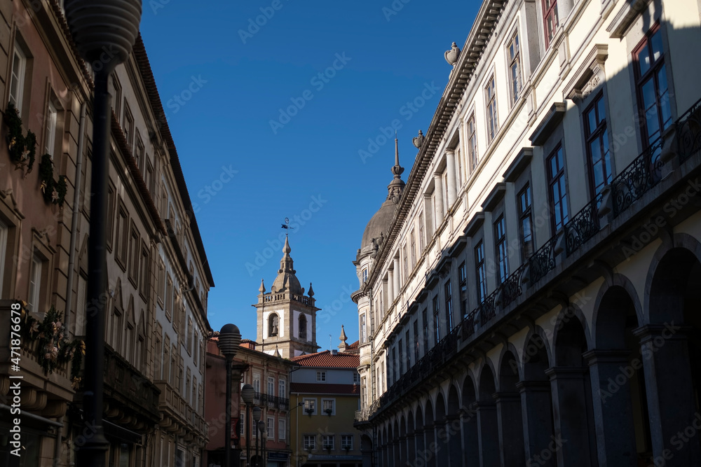 View of a street in the historic center of Braga, Portugal.