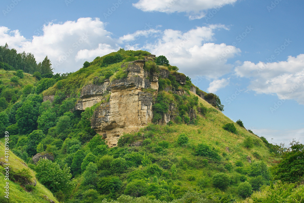View of great rocks in foothills of North Caucasus.