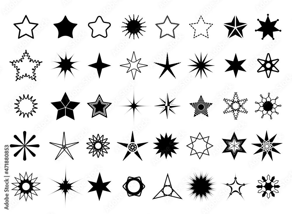 Vector set of stars icons. Illustrations for creating tattoos, logos, and prints. Vector set of stars icons. Illustrations for creating tattoos, logos, and prints.