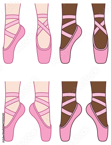 Ballerina Pointe Shoes Clipart Set - Color