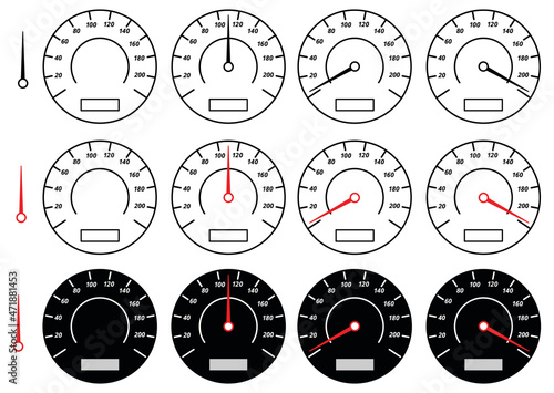 Speedometer Gauge Clipart Set - Outline, Silhouette and Color