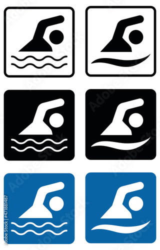 Swimming Pictogram Icon Set - Outline  Silhouette and Blue