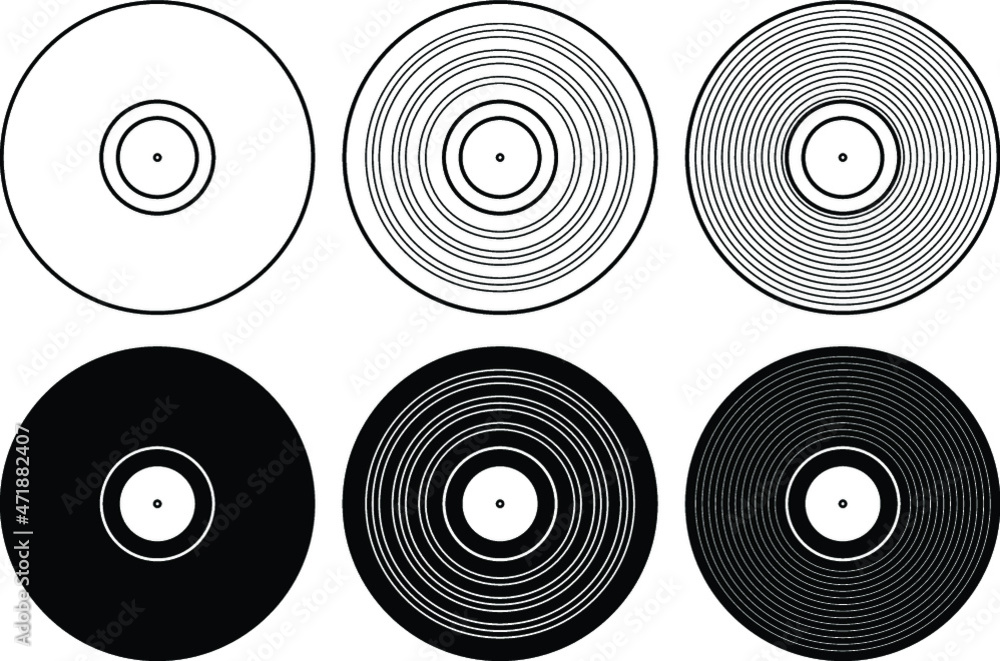 Vinyl Record Clipart Set - Outline and Silhouette Vinyl Record Clipart Set - Outline and Silhouette