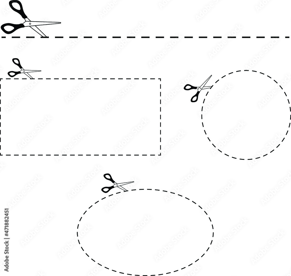 Scissors Cutting Frame Line Clipart Set - Circle, Line, Rectangle, Oval Scissors Cutting Frame Line Clipart Set - Circle, Line, Rectangle, Oval