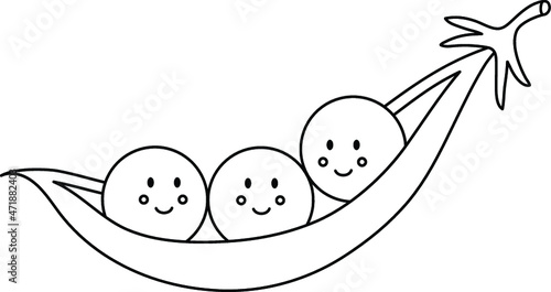 Three Peas in a Pod Cute Clipart Graphic - Outline