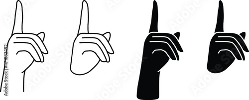 Shh Quiet Hand Gesture Clipart Set - Outline and Silhouette 