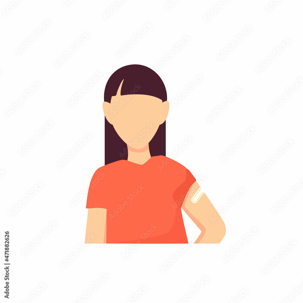 A young girl received a coronavirus vaccine. Healthcare concept. Vector illustration in cartoon style A young girl received a coronavirus vaccine. Healthcare concept. Vector illustration in cartoon style