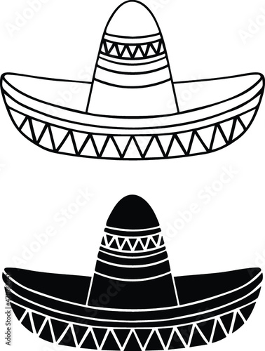Sombrero Hat Clipart Set - Outline and Silhouette