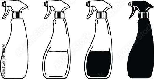 Spray Bottle Cleaner Clipart Set - Outline and Silhouette