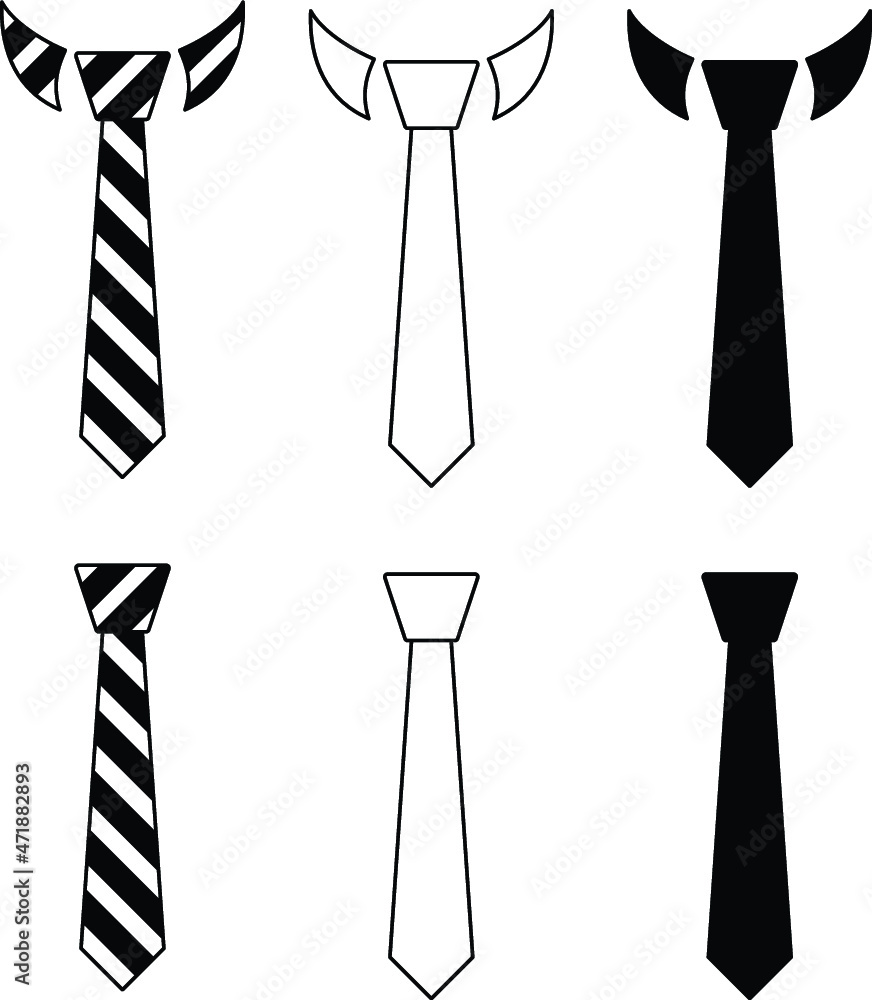 Neck Tie Clipart Set - Outline and Silhouette Stock Vector | Adobe Stock