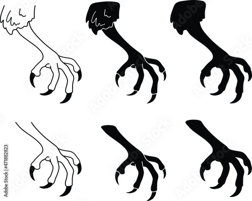 Talon Claw Clipart Set - Outline and Silhouette photo