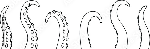 Tentacle with Suckers Clipart Set - Outline 