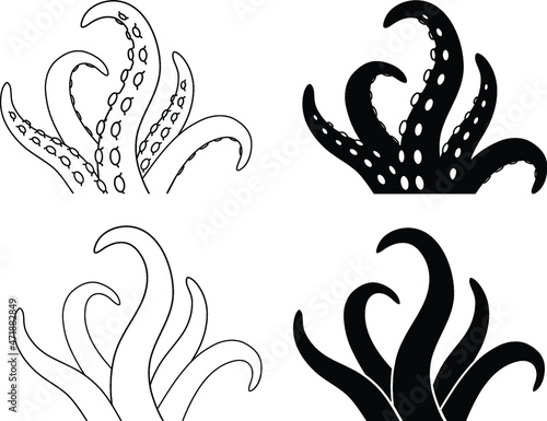 Tentacle Design Clipart Set - Outline and Silhouette