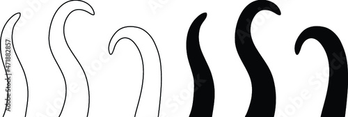 Simple Tentacle Clipart Set - Outline and Silhouette