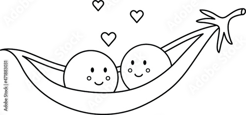 Sweet Peas in a Pod Cute Clipart Graphic - Outline