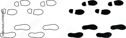 Simple Walking Shoeprints Clipart Set - Outline and Silhouette