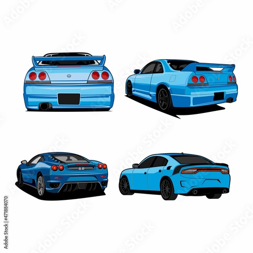  bundle set car sport  back view vector