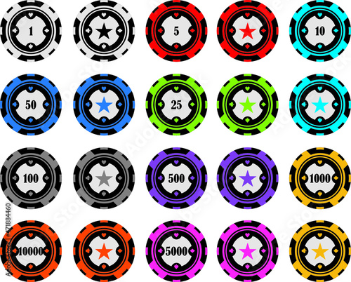 different colorful chips for casino play poker