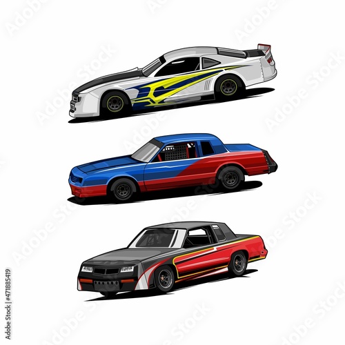  bundle set stock car racing vector photo