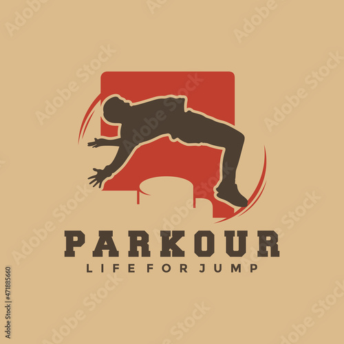 Silhouette Parkour logo vector illustration or emblem template
