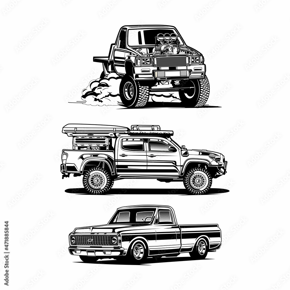 pickup truck silhouette - obrazy, fototapety, plakaty 