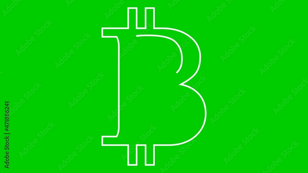 Animated linear white bitcoin appears. The icon is drawn. Symbol of bitcoin. Vector illustration isolated on the green background. Animated linear white bitcoin appears. The icon is drawn. Symbol of bitcoin. Vector illustration isolated on the green background.