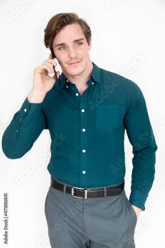Man on Cellphone on white background