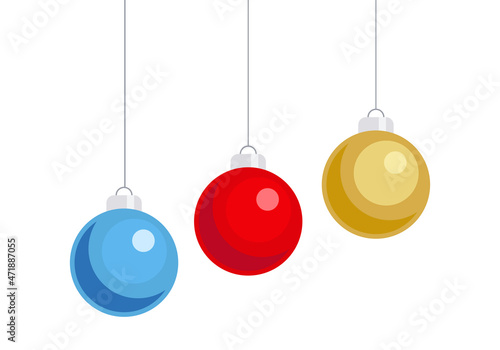 Tres bolas de navidad azul, rojo y dorada.