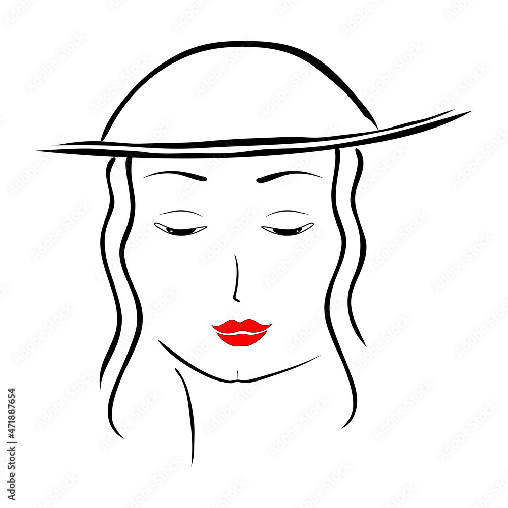 Illustration of a beautiful female face in a hat, hand-drawn. Stylish graphic portrait of a girl. Fashion, style, beauty. A sketch of a drawing. Illustration of a beautiful female face in a hat, hand-drawn. Stylish graphic portrait of a girl. Fashion, style, beauty. A sketch of a drawing.