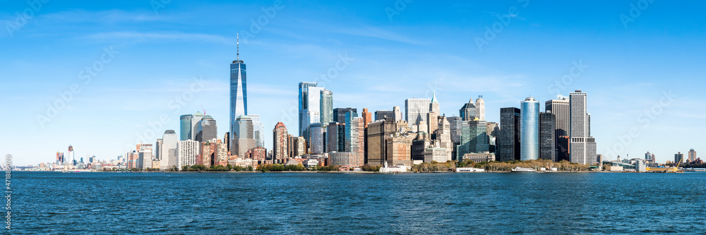 Manhattan island skyline panorama, New York City, USA