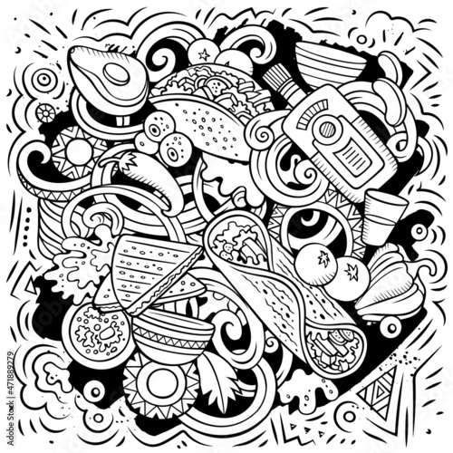 Mexican food hand drawn vector doodles illustration.