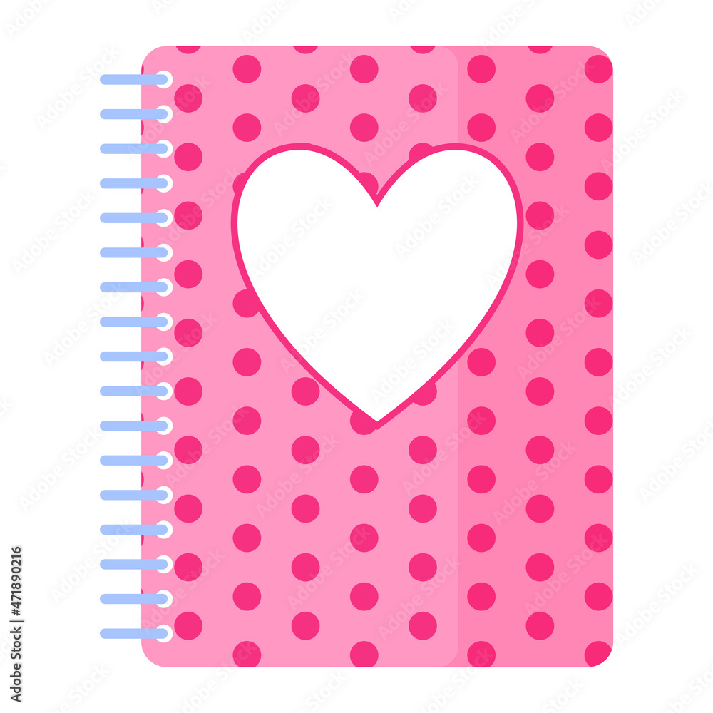 Pink notepad with hearts on the cover. Wedding and valentine day concept.