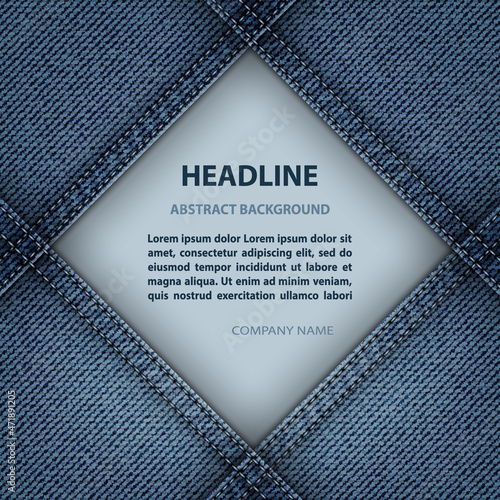 Vector blue denim rhombus frame with stitches