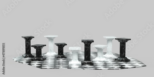 Tablou pe pânză Colonnes en marbre noir et blanc sur fond gris